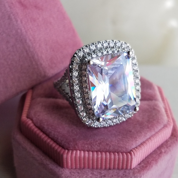 Swarovski Elements 925 Sterling Silver Huge Halo Solitaire Statement Ring NEW - Picture 17 of 17